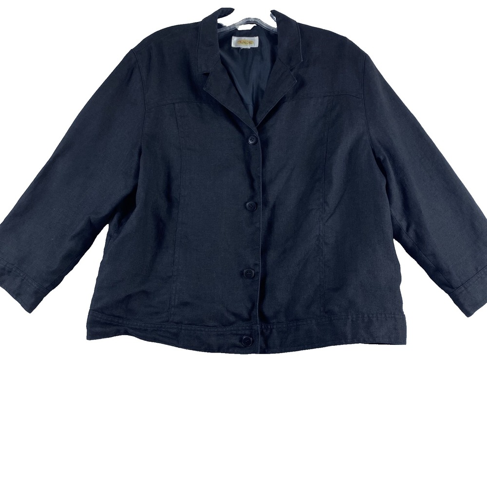 Talbots Linen Blazer Women Sz 12 Black 3/4 Sleeve Coastal Boxy SEE NOTES